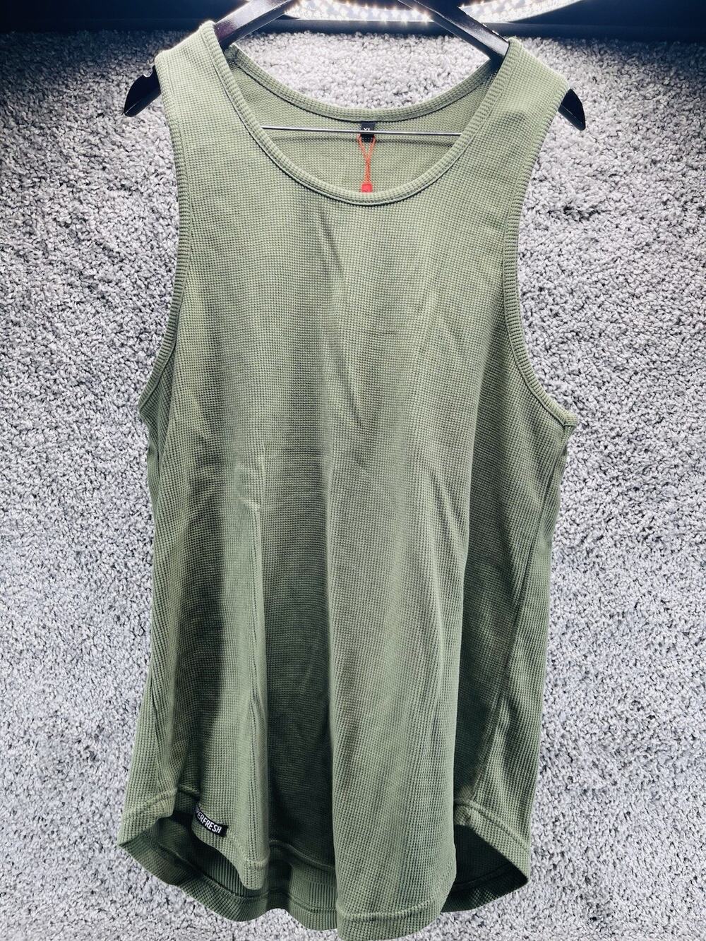 Superfresh Men's Muscle Tank Waffle Knit Crew Neckline Sleeveless Green XLarge